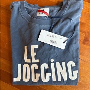 Clare V. Charcoal Gray Graphic Tee with Cream Print